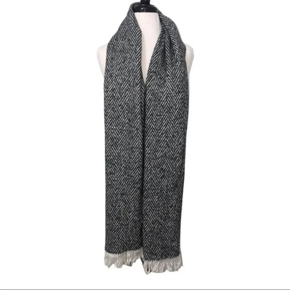 Amicale Wool Cashmere Blend Herringbone Scarf NWT